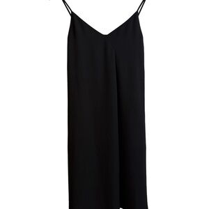 Uniqlo Black Trapeze Midi Dress Womens Small Sleeveless Minimal V-Neckline